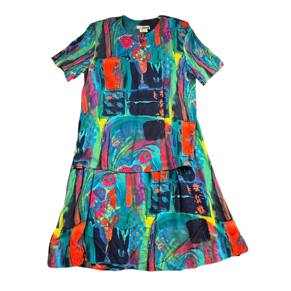 Vintage CM Shapes Abstract Painterly 2 Piece Skirt Set‎ Womens Medium Multicolor